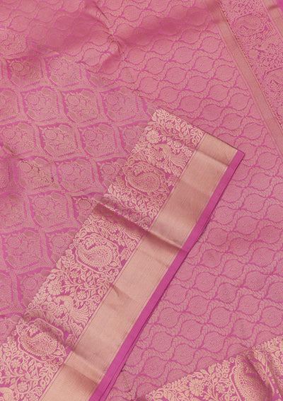 Onion Pink Zariwork Pure Silk Saree-Koskii