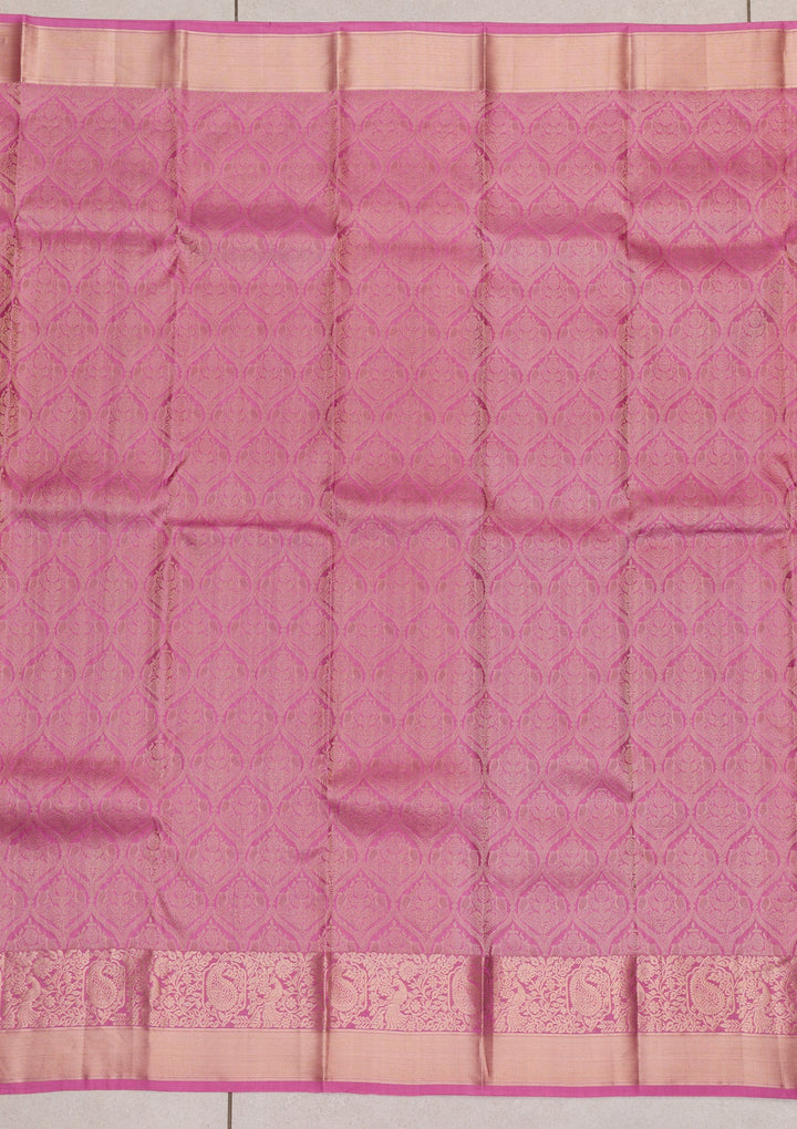 Onion Pink Zariwork Pure Silk Saree-Koskii