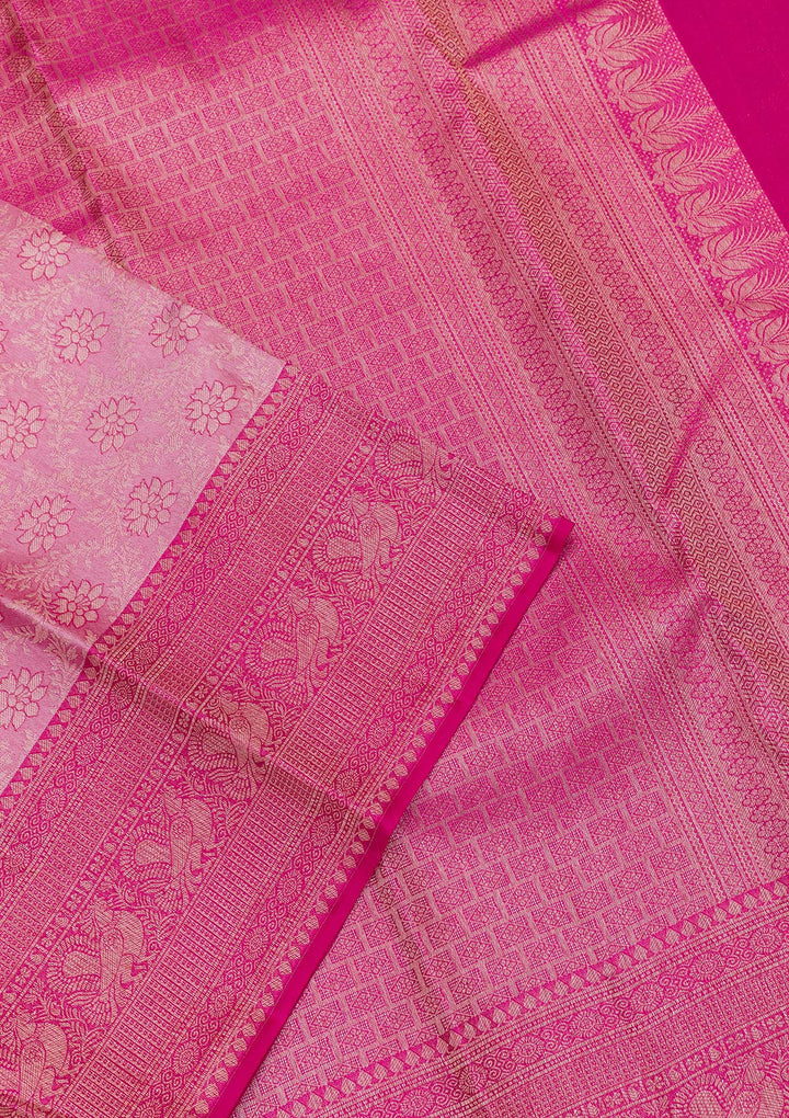 Onion Pink Zariwork Pure Silk Saree-Koskii