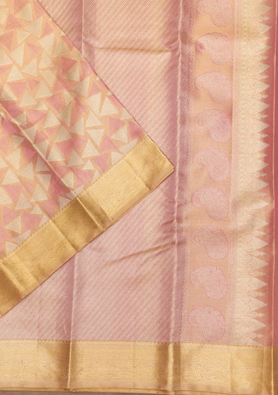 Onion Pink Zariwork Pure Silk Saree-Koskii