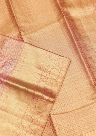 Onion Pink Zariwork Pure Silk Saree-Koskii