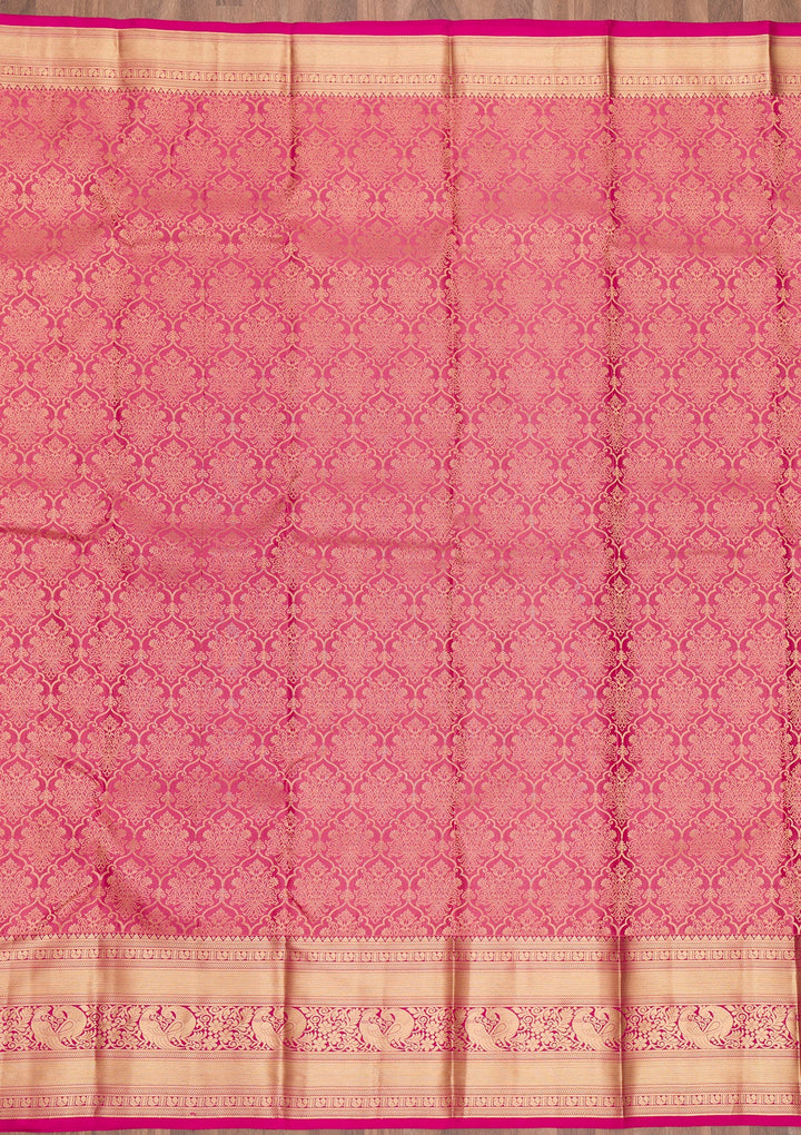 Onion Pink Zariwork Pure Silk Saree-Koskii