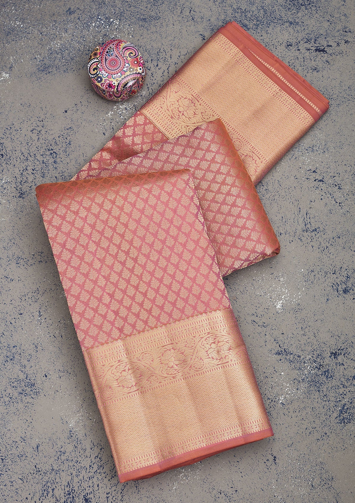 Onion Pink Zariwork Pure Silk Saree-Koskii