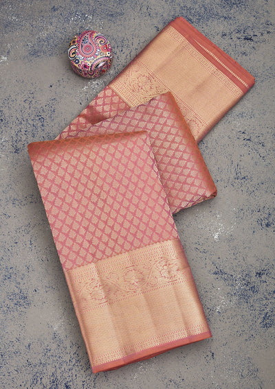 Onion Pink Zariwork Pure Silk Saree-Koskii