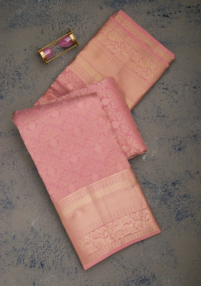 Onion Pink Zariwork Pure Silk Saree-Koskii