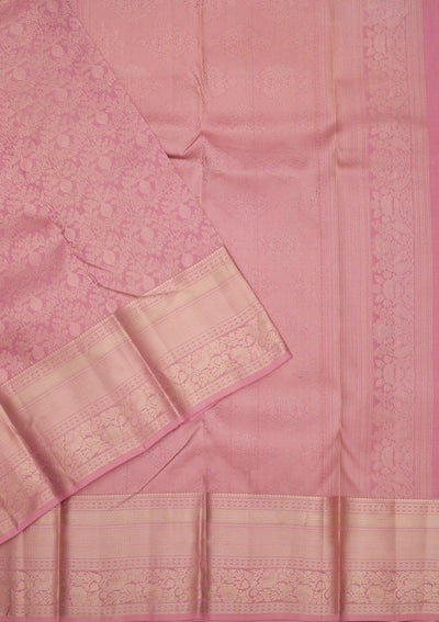 Onion Pink Zariwork Pure Silk Saree-Koskii