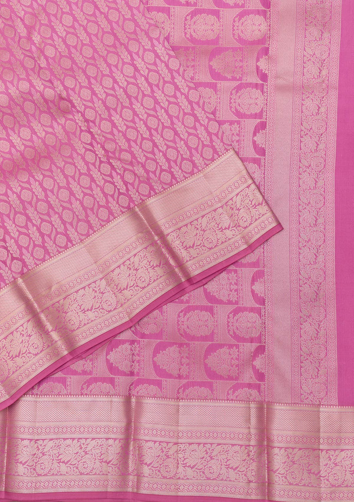 Onion Pink Zariwork Pure Silk Saree-Koskii