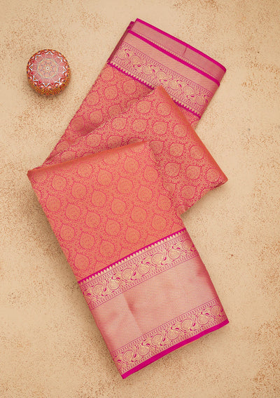 Onion Pink Zariwork Pure Silk Saree-Koskii