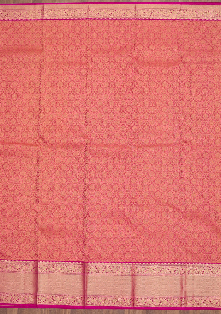 Onion Pink Zariwork Pure Silk Saree-Koskii