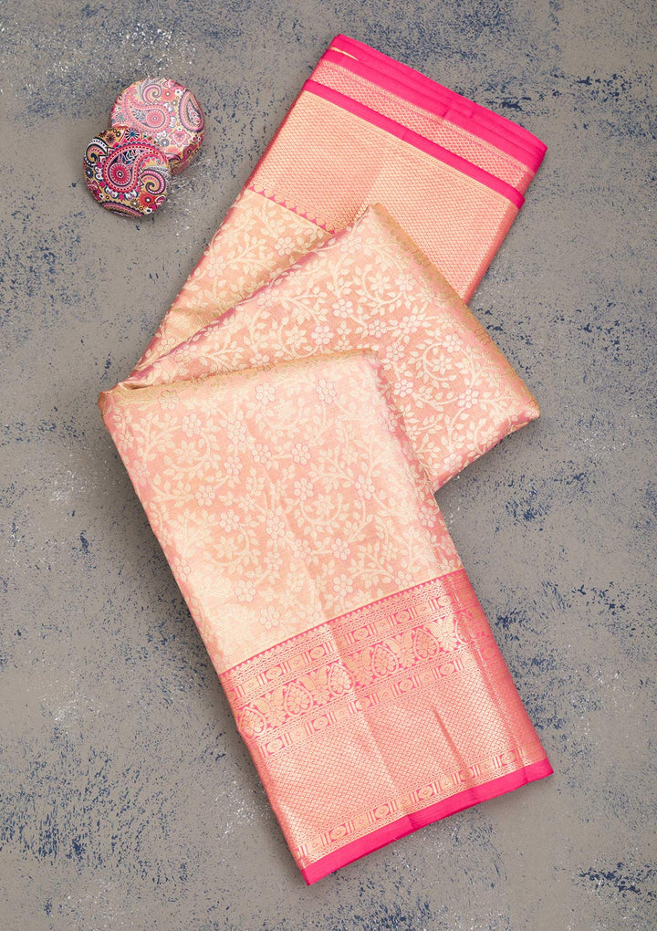 Onion Pink Zariwork Pure Silk Saree-Koskii