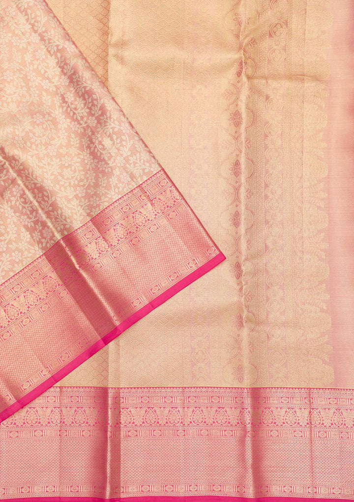 Onion Pink Zariwork Pure Silk Saree-Koskii