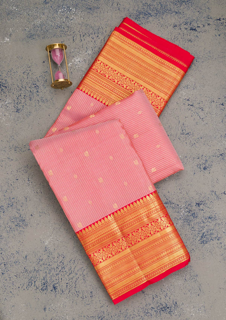 Onion Pink Zariwork Pure Silk Saree-Koskii