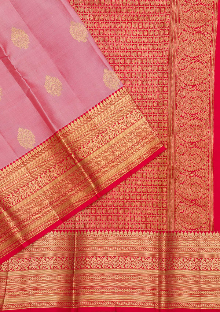 Onion Pink Zariwork Pure Silk Saree-Koskii