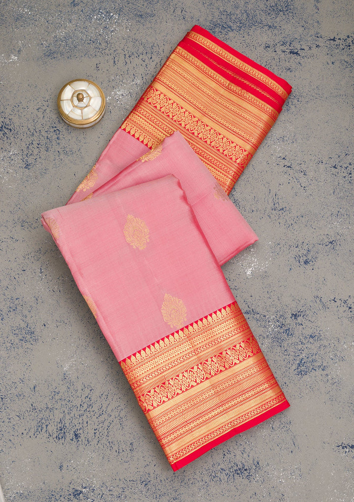 Onion Pink Zariwork Pure Silk Saree-Koskii