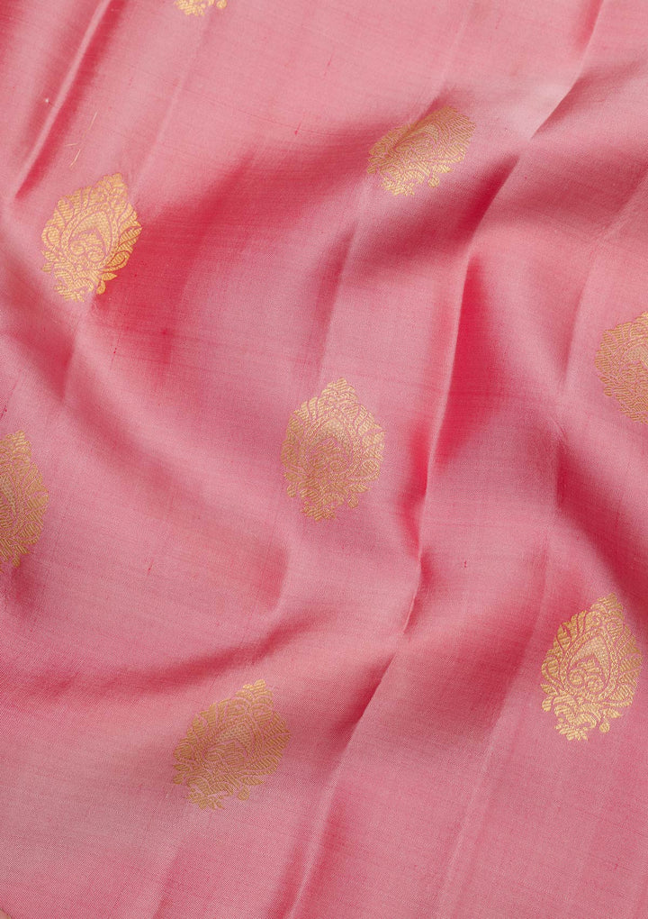 Onion Pink Zariwork Pure Silk Saree-Koskii