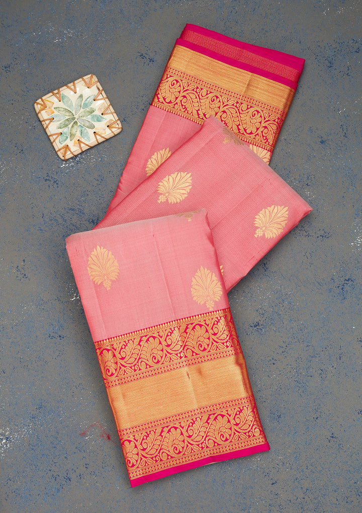 Onion Pink Zariwork Pure Silk Saree-Koskii
