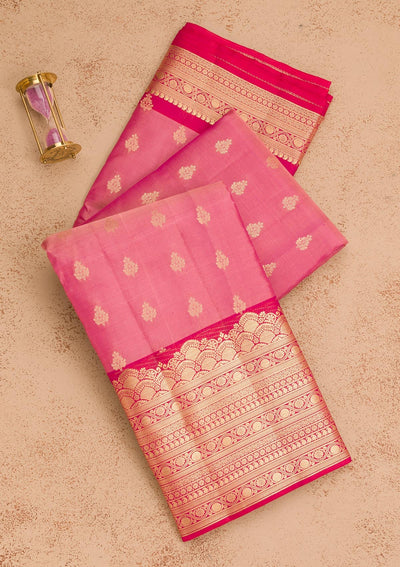 Onion Pink Zariwork Pure Silk Saree-Koskii