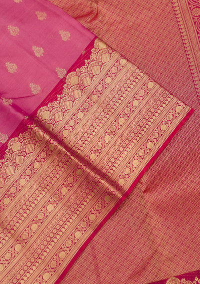 Onion Pink Zariwork Pure Silk Saree-Koskii