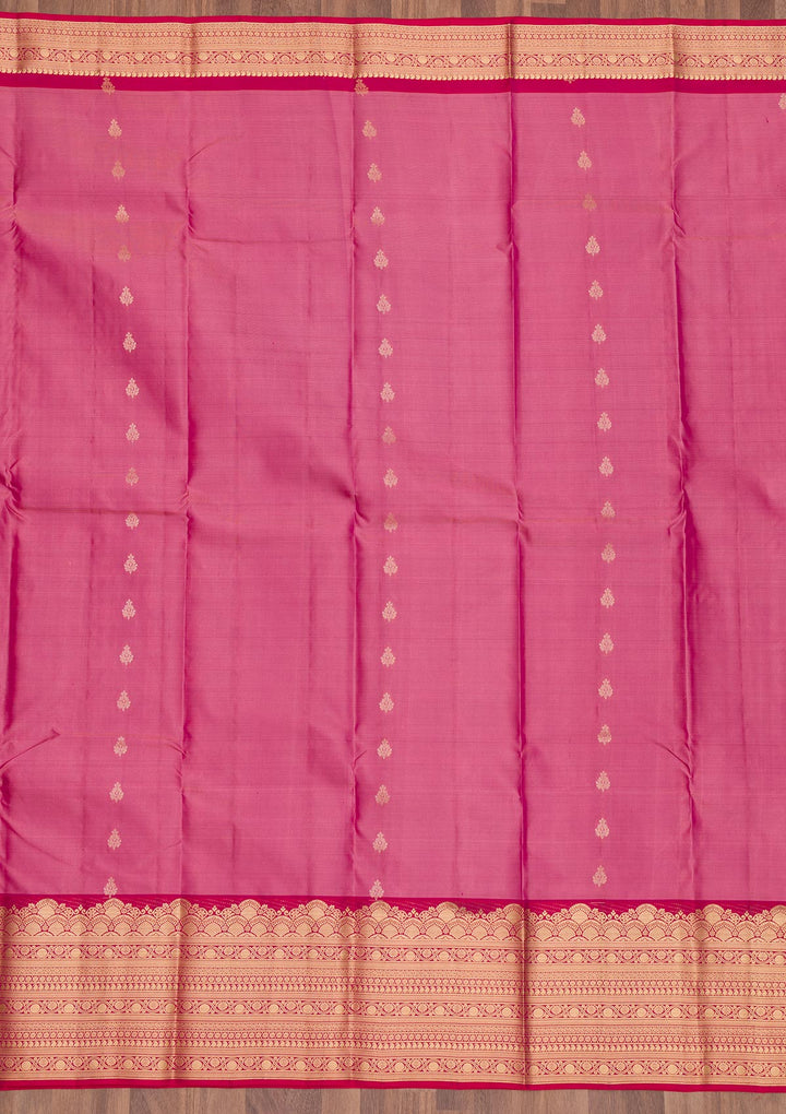 Onion Pink Zariwork Pure Silk Saree-Koskii