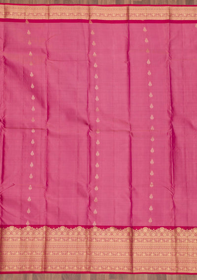 Onion Pink Zariwork Pure Silk Saree-Koskii