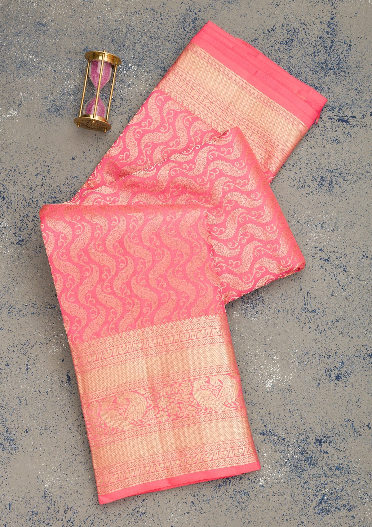 Onion Pink Zariwork Pure Silk Saree-Koskii