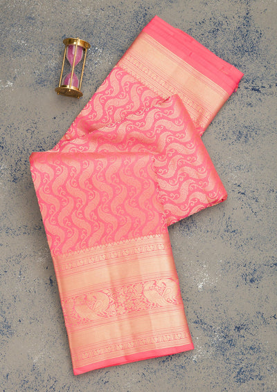 Onion Pink Zariwork Pure Silk Saree-Koskii