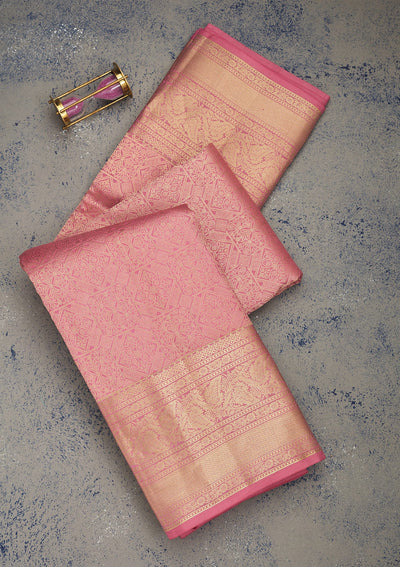 Onion Pink Zariwork Pure Silk Saree-Koskii