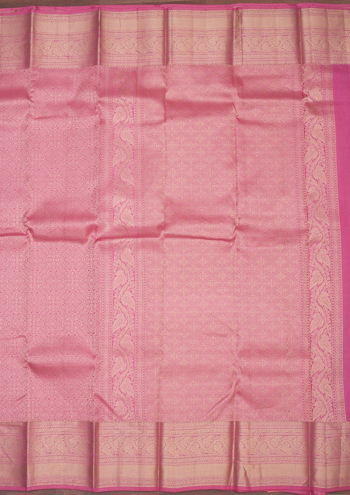 Onion Pink Zariwork Pure Silk Saree-Koskii