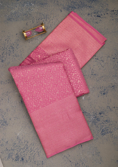 Onion Pink Zariwork Pure Silk Saree-Koskii