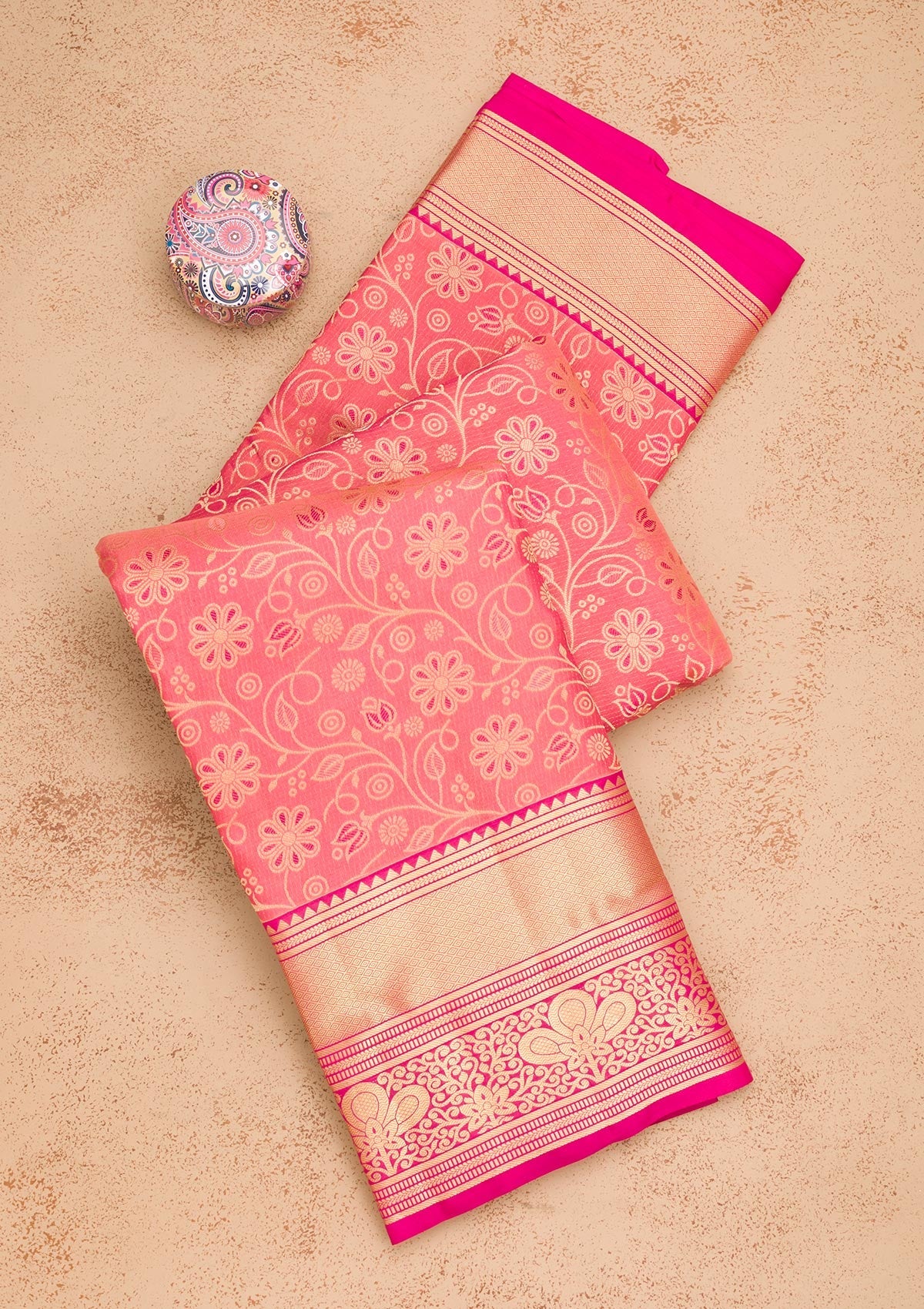 Onion Pink Zariwork Pure Silk Saree-Koskii