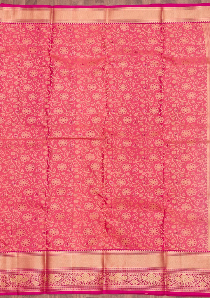 Onion Pink Zariwork Pure Silk Saree-Koskii