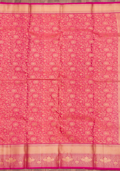 Onion Pink Zariwork Pure Silk Saree-Koskii