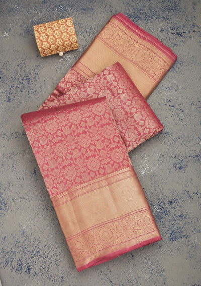 Onion Pink Zariwork Pure Silk Saree-Koskii