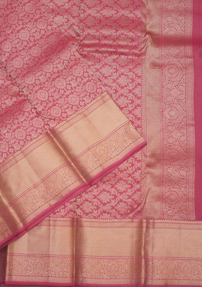 Onion Pink Zariwork Pure Silk Saree-Koskii