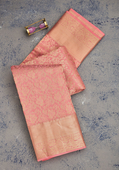 Onion Pink Zariwork Pure Silk Saree-Koskii