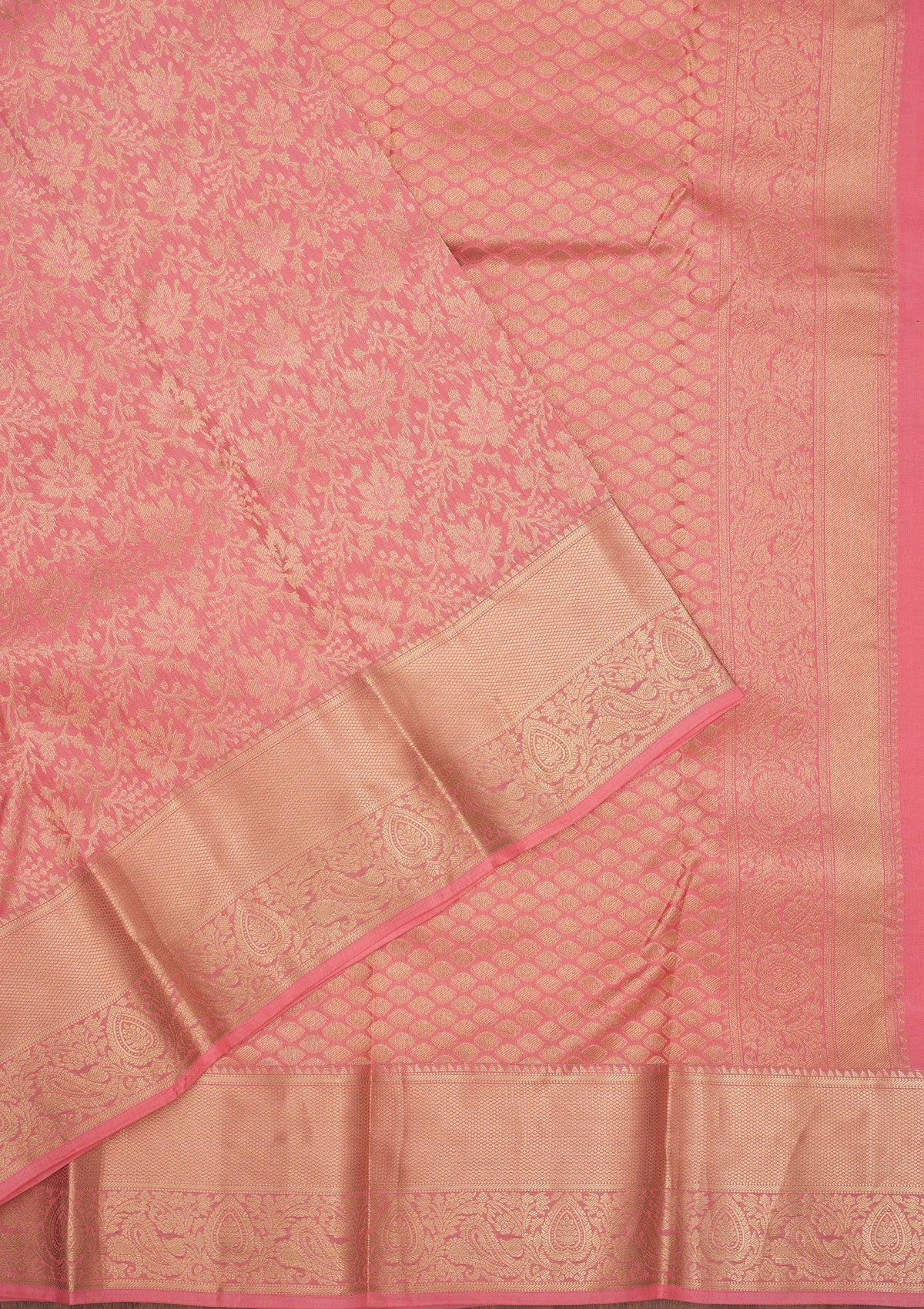 Onion Pink Zariwork Pure Silk Saree-Koskii