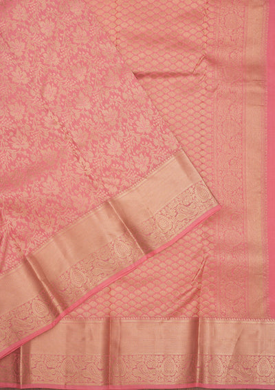 Onion Pink Zariwork Pure Silk Saree-Koskii