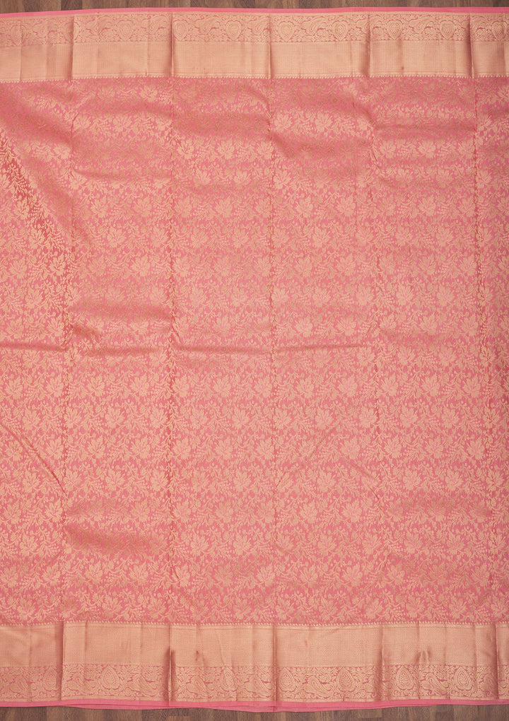Onion Pink Zariwork Pure Silk Saree-Koskii