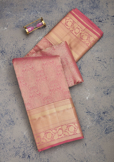 Onion Pink Zariwork Pure Silk Saree-Koskii