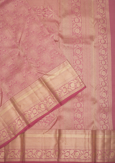 Onion Pink Zariwork Pure Silk Saree-Koskii