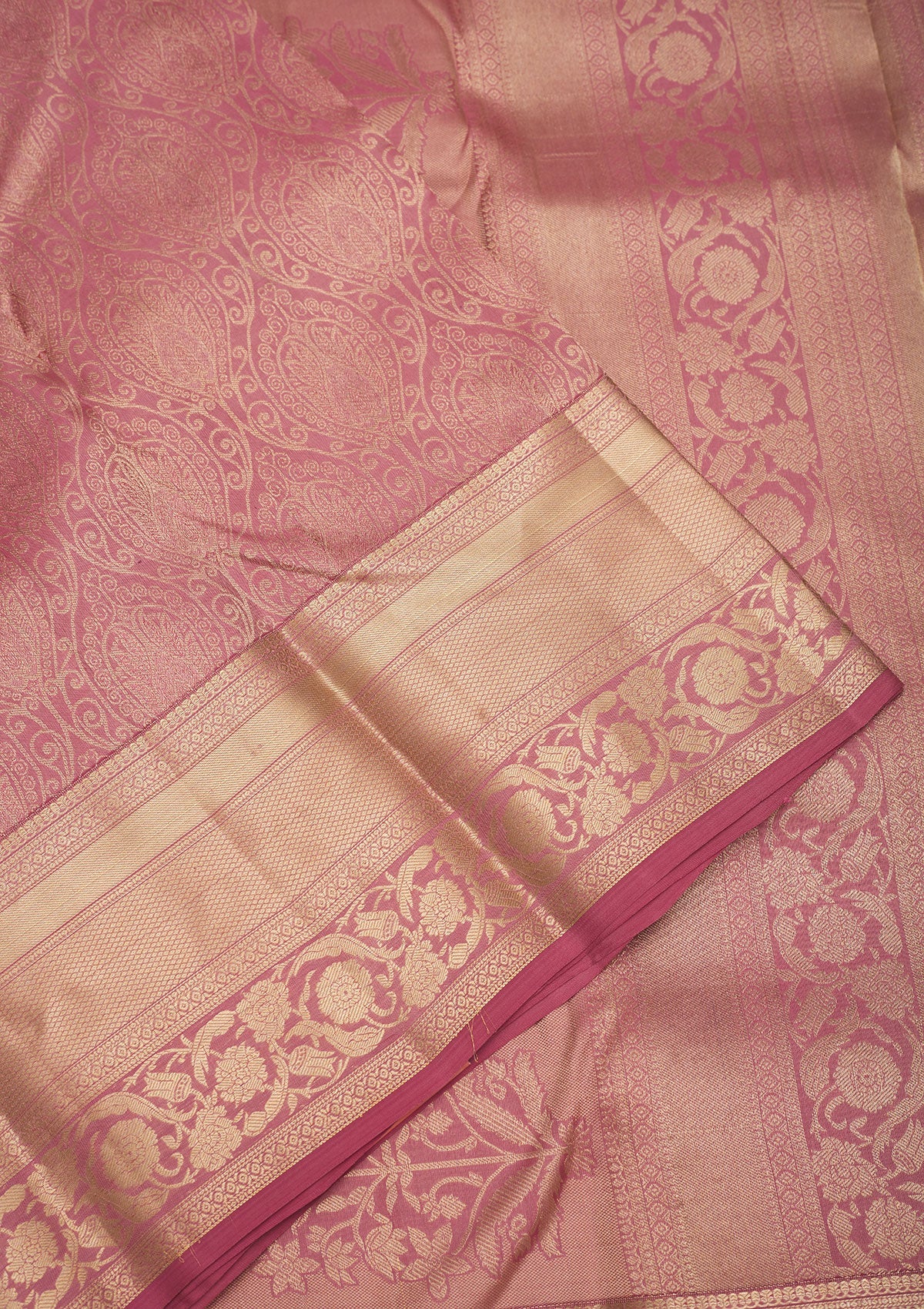 Onion Pink Zariwork Pure Silk Saree-Koskii