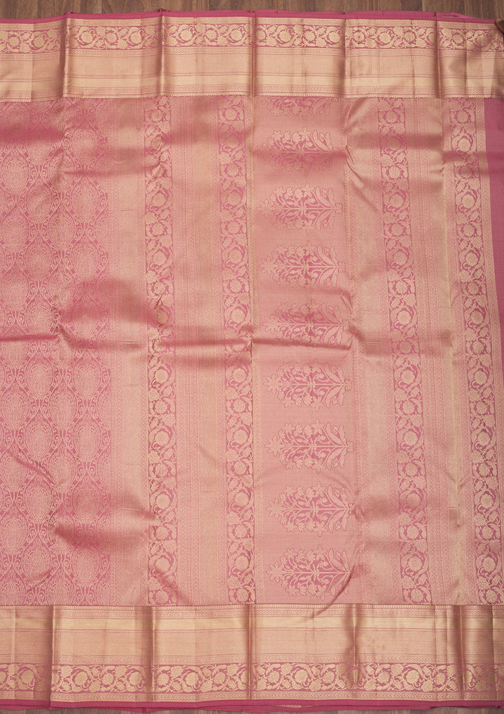 Onion Pink Zariwork Pure Silk Saree-Koskii