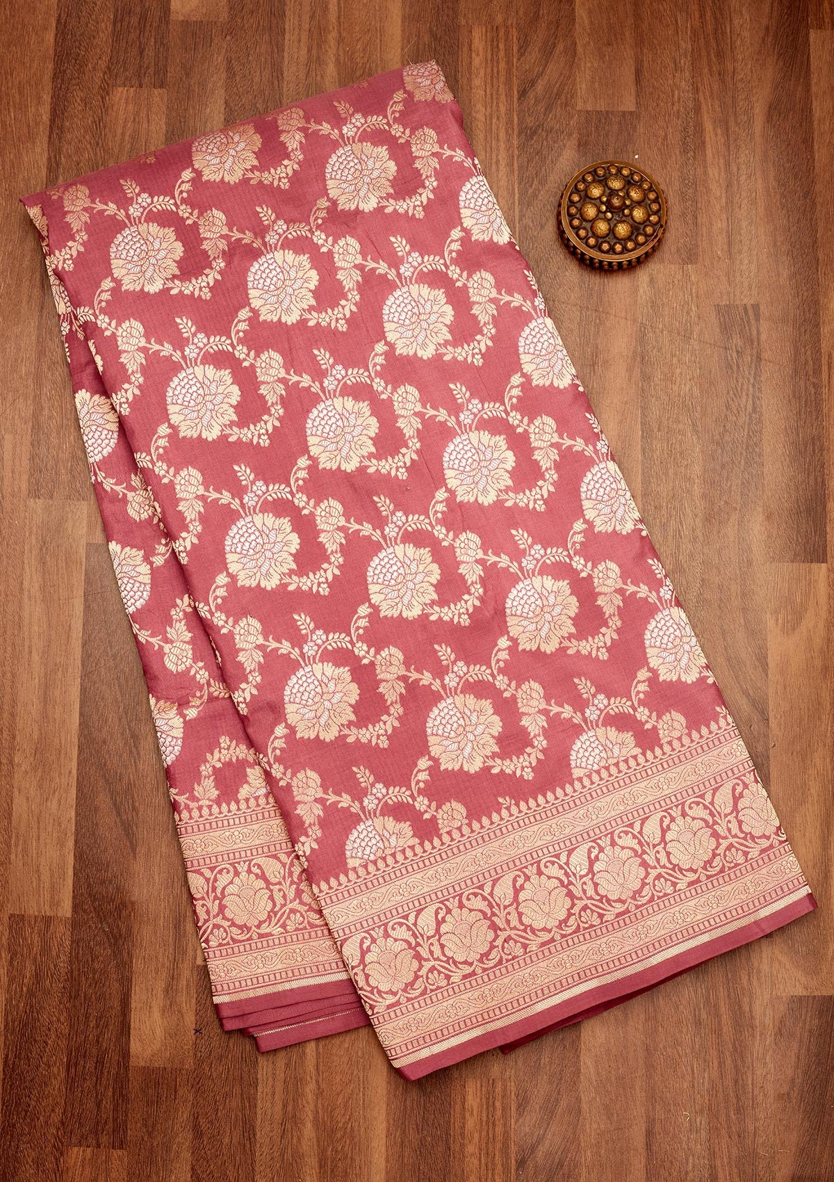 Onion Pink Zariwork Pure Silk Saree-Koskii