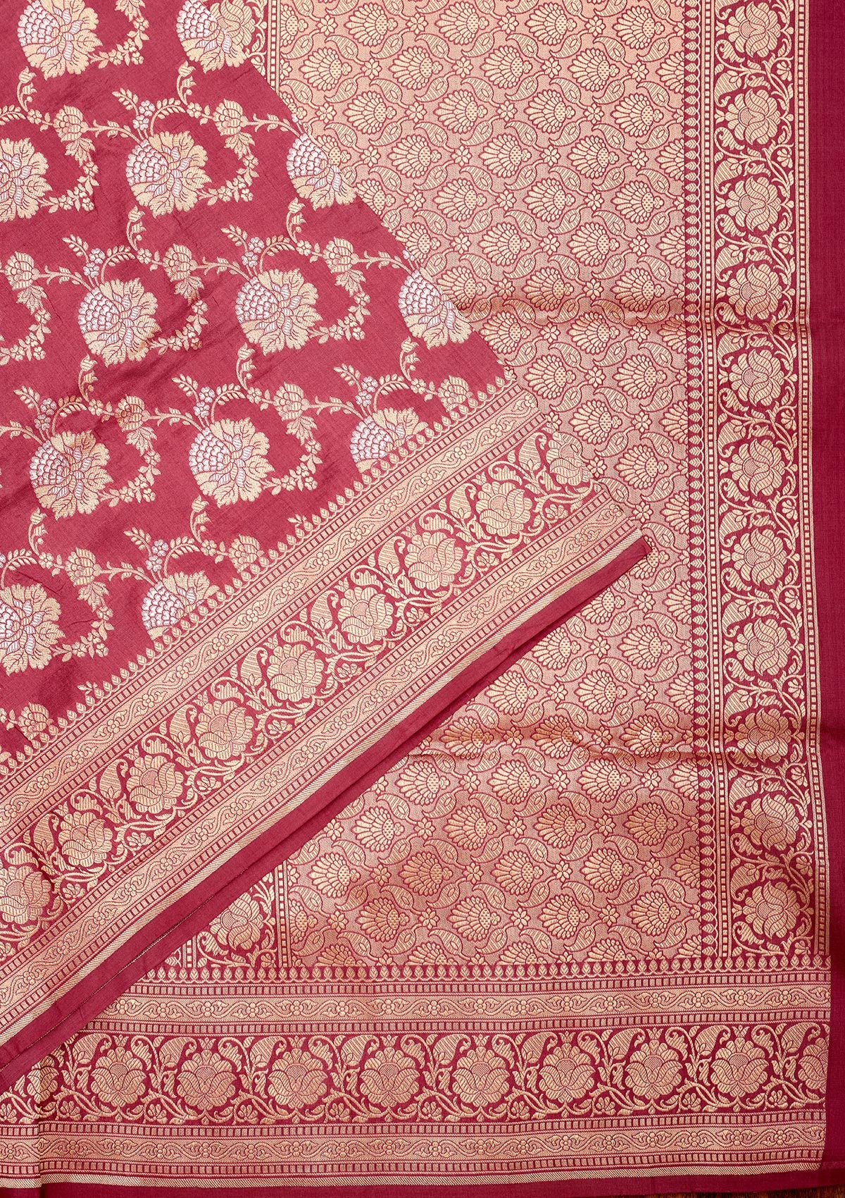 Onion Pink Zariwork Pure Silk Saree-Koskii