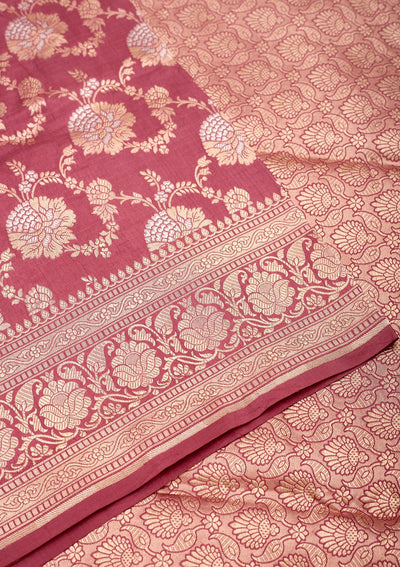 Onion Pink Zariwork Pure Silk Saree-Koskii