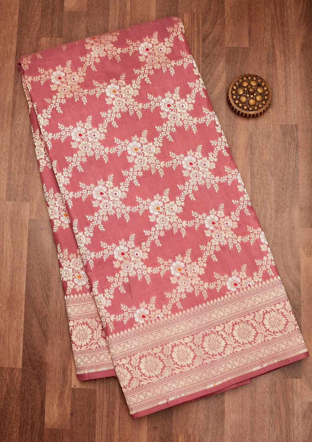 Onion Pink Zariwork Pure Silk Saree-Koskii