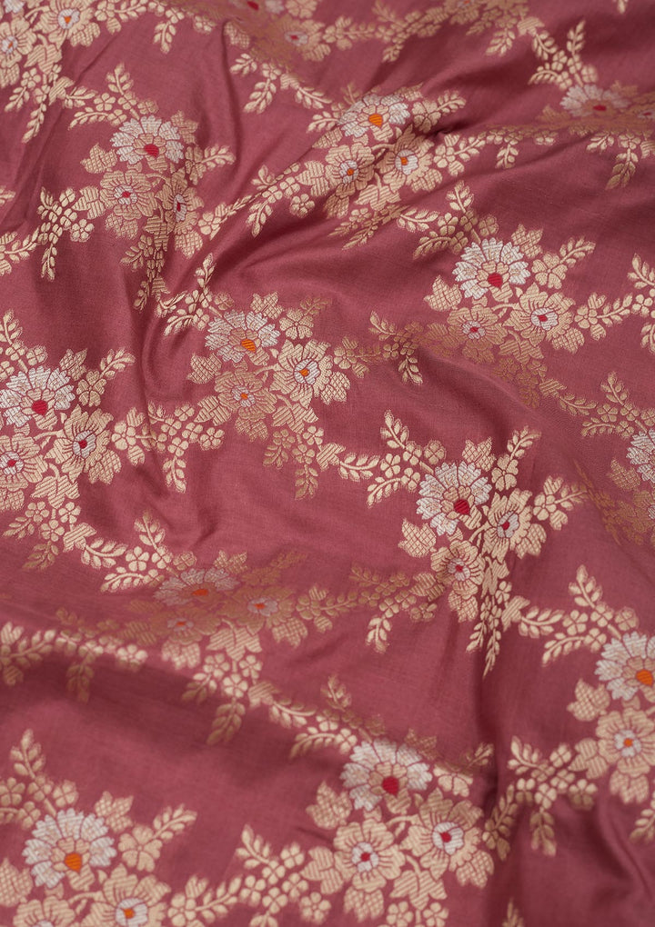 Onion Pink Zariwork Pure Silk Saree-Koskii