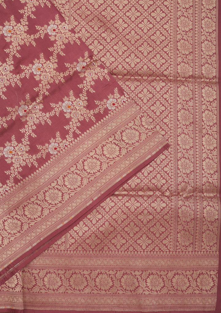Onion Pink Zariwork Pure Silk Saree-Koskii