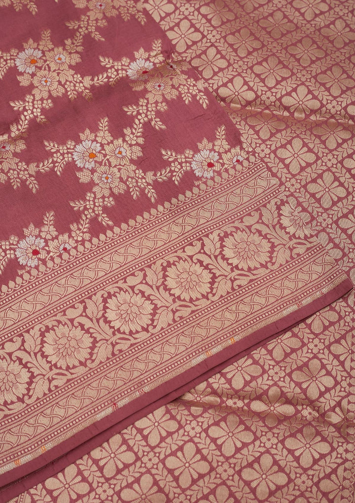 Onion Pink Zariwork Pure Silk Saree-Koskii