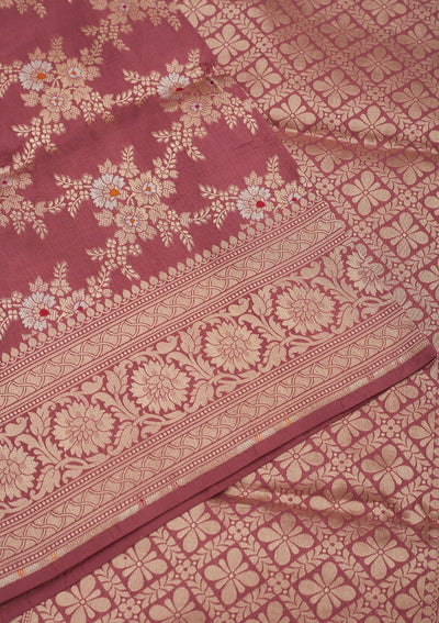 Onion Pink Zariwork Pure Silk Saree-Koskii